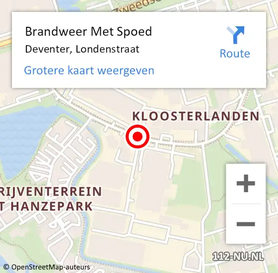 Locatie op kaart van de 112 melding: Brandweer Met Spoed Naar Deventer, Londenstraat op 5 juni 2018 09:01