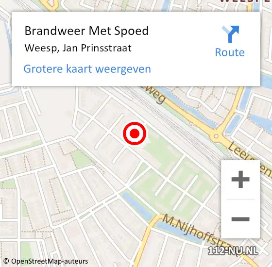 Locatie op kaart van de 112 melding: Brandweer Met Spoed Naar Weesp, Jan Prinsstraat op 5 juni 2018 09:02