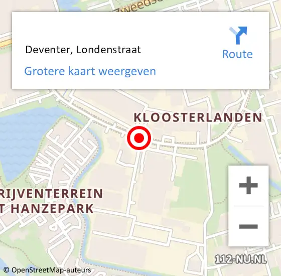 Locatie op kaart van de 112 melding:  Deventer, Londenstraat op 5 juni 2018 09:07