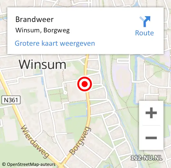 Locatie op kaart van de 112 melding: Brandweer Winsum, Borgweg op 5 juni 2018 09:08