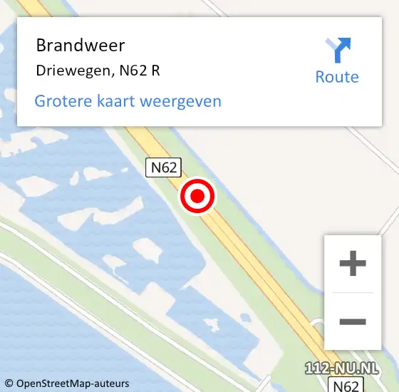Locatie op kaart van de 112 melding: Brandweer Driewegen, N62 L op 5 juni 2018 09:54