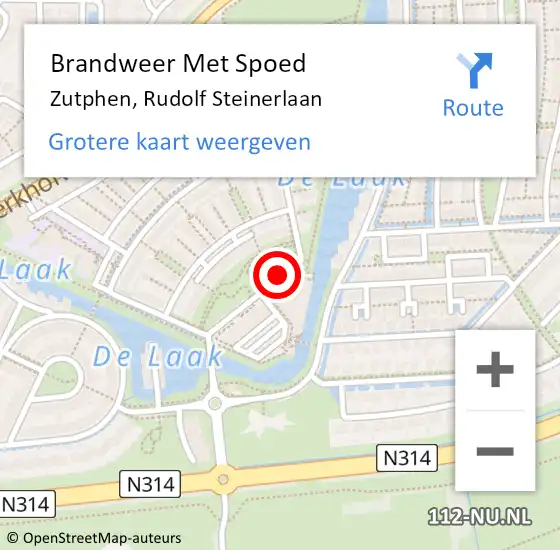 Locatie op kaart van de 112 melding: Brandweer Met Spoed Naar Zutphen, Rudolf Steinerlaan op 5 juni 2018 13:02