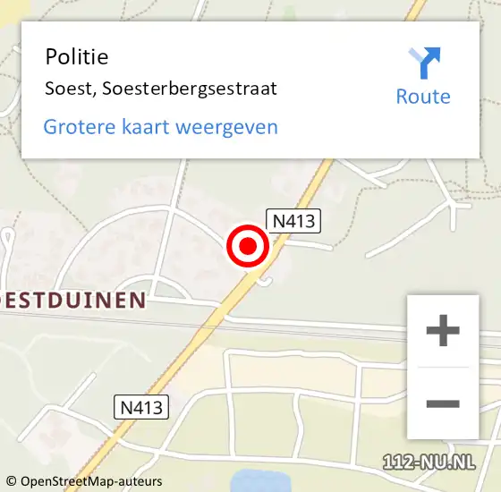 Locatie op kaart van de 112 melding: Politie Soest, Soesterbergsestraat op 5 juni 2018 14:52