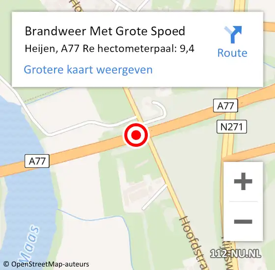 Locatie op kaart van de 112 melding: Brandweer Met Grote Spoed Naar Heijen, A77 Re hectometerpaal: 9,4 op 5 juni 2018 15:01