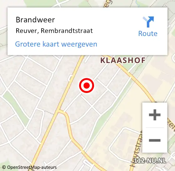 Locatie op kaart van de 112 melding: Brandweer Reuver, Rembrandtstraat op 5 juni 2018 15:03