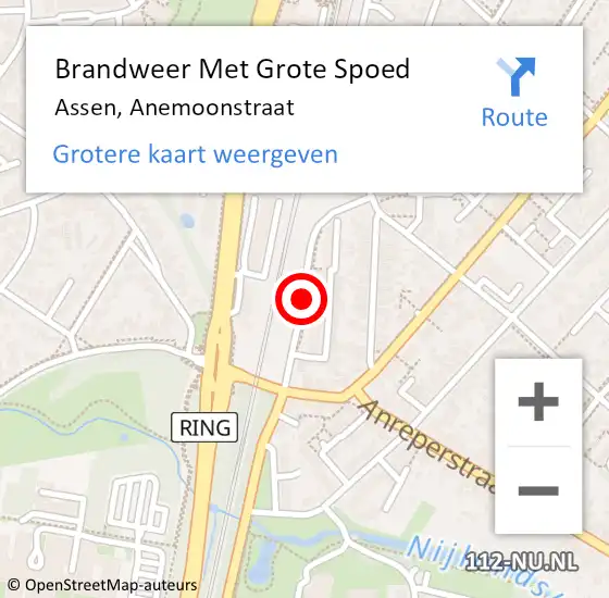 Locatie op kaart van de 112 melding: Brandweer Met Grote Spoed Naar Assen, Anemoonstraat op 5 juni 2018 15:39