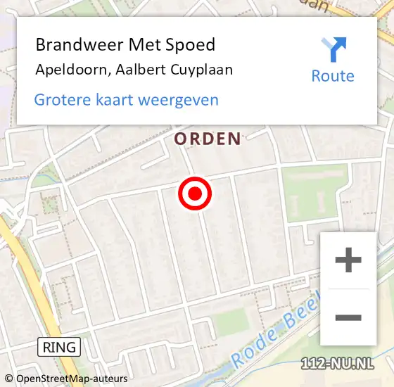 Locatie op kaart van de 112 melding: Brandweer Met Spoed Naar Apeldoorn, Aalbert Cuyplaan op 5 juni 2018 15:46