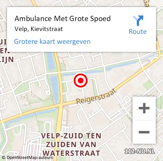 Locatie op kaart van de 112 melding: Ambulance Met Grote Spoed Naar Velp, Kievitstraat op 5 juni 2018 17:25