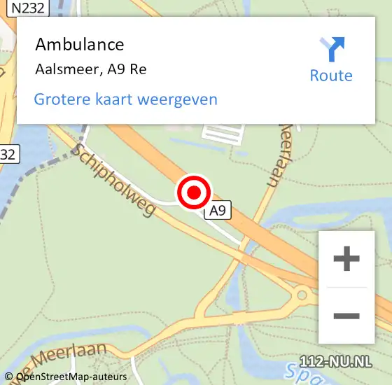 Locatie op kaart van de 112 melding: Ambulance Aalsmeer, A9 Re op 5 juni 2018 18:44
