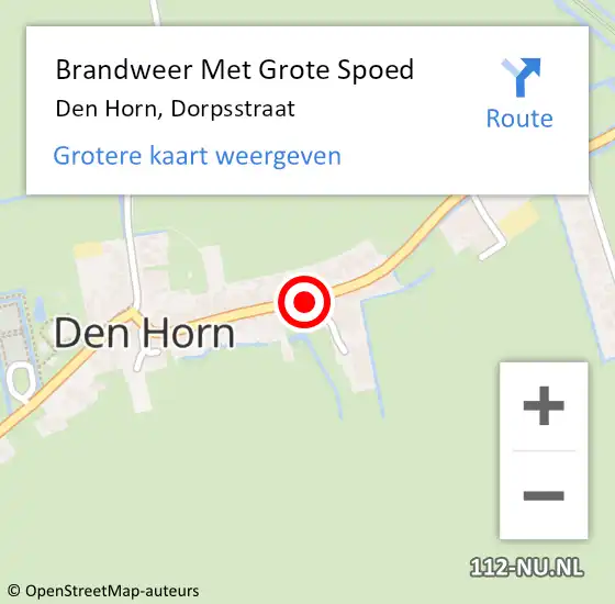 Locatie op kaart van de 112 melding: Brandweer Met Grote Spoed Naar Den Horn, Dorpsstraat op 5 juni 2018 19:39