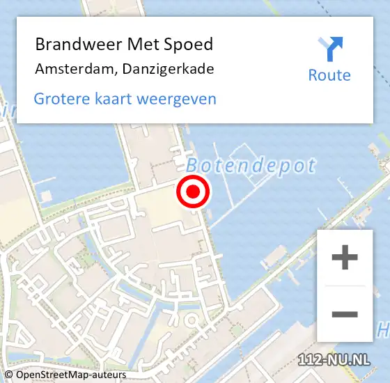 Locatie op kaart van de 112 melding: Brandweer Met Spoed Naar Amsterdam, Danzigerkade op 5 juni 2018 19:51