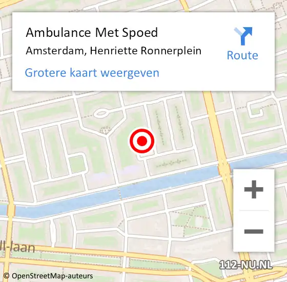 Locatie op kaart van de 112 melding: Ambulance Met Spoed Naar Amsterdam, Henriette Ronnerplein op 5 juni 2018 20:46