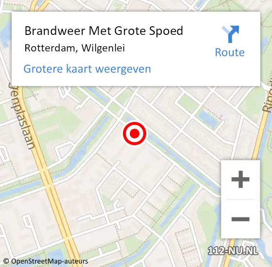 Locatie op kaart van de 112 melding: Brandweer Met Grote Spoed Naar Rotterdam, Wilgenlei op 5 juni 2018 21:14