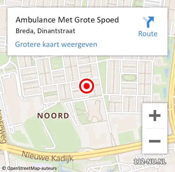 Locatie op kaart van de 112 melding: Ambulance Met Grote Spoed Naar Breda, Dinantstraat op 5 juni 2018 22:11