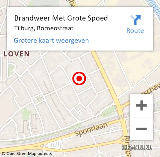 Locatie op kaart van de 112 melding: Brandweer Met Grote Spoed Naar Tilburg, Borneostraat op 5 juni 2018 22:40