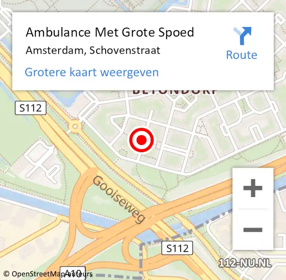 Locatie op kaart van de 112 melding: Ambulance Met Grote Spoed Naar Amsterdam, Schovenstraat op 5 juni 2018 23:35