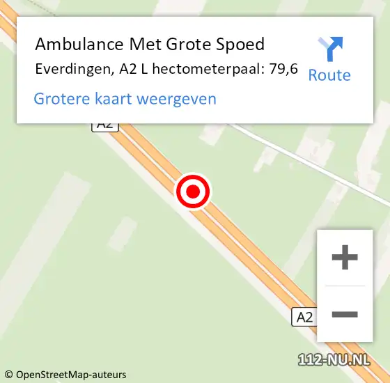 Locatie op kaart van de 112 melding: Ambulance Met Grote Spoed Naar Everdingen, A2 L hectometerpaal: 79,6 op 6 juni 2018 00:30