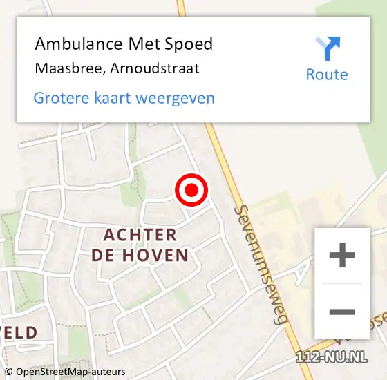 Locatie op kaart van de 112 melding: Ambulance Met Spoed Naar Maasbree, Arnoudstraat op 26 februari 2014 21:07