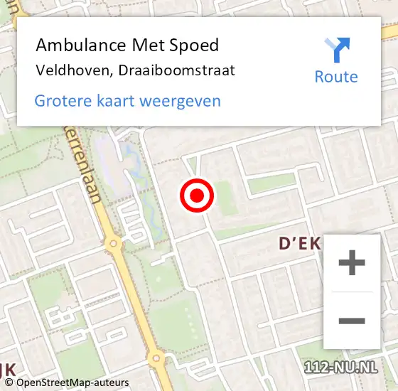 Locatie op kaart van de 112 melding: Ambulance Met Spoed Naar Veldhoven, Draaiboomstraat op 6 juni 2018 01:34