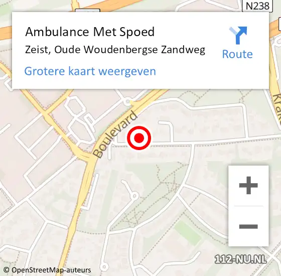 Locatie op kaart van de 112 melding: Ambulance Met Spoed Naar Zeist, Oude Woudenbergse Zandweg op 6 juni 2018 01:59