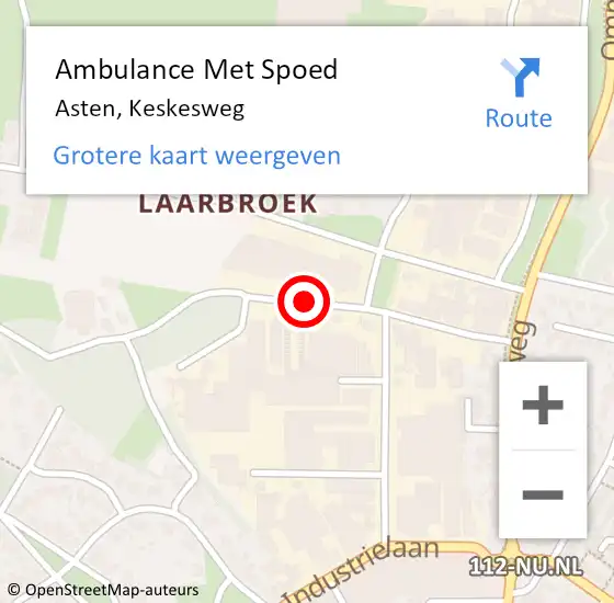 Locatie op kaart van de 112 melding: Ambulance Met Spoed Naar Asten, Keskesweg op 6 juni 2018 07:31