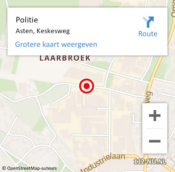 Locatie op kaart van de 112 melding: Politie Asten, Keskesweg op 6 juni 2018 07:34