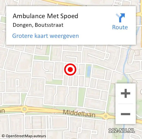 Locatie op kaart van de 112 melding: Ambulance Met Spoed Naar Dongen, Boutsstraat op 6 juni 2018 08:27