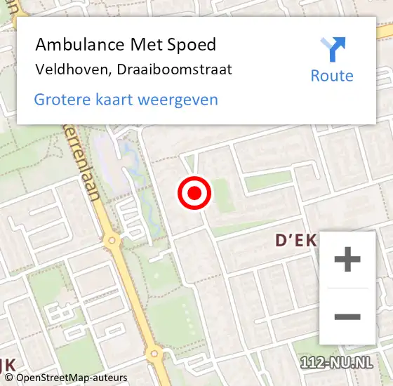 Locatie op kaart van de 112 melding: Ambulance Met Spoed Naar Veldhoven, Draaiboomstraat op 6 juni 2018 09:55