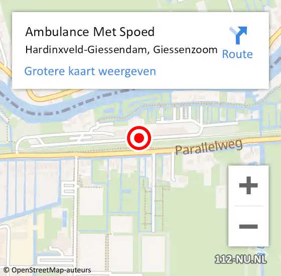 Locatie op kaart van de 112 melding: Ambulance Met Spoed Naar Hardinxveld-Giessendam, Giessenzoom op 6 juni 2018 09:59