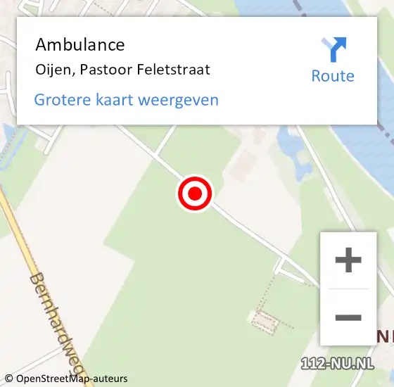 Locatie op kaart van de 112 melding: Ambulance Oijen, Pastoor Feletstraat op 6 juni 2018 10:45