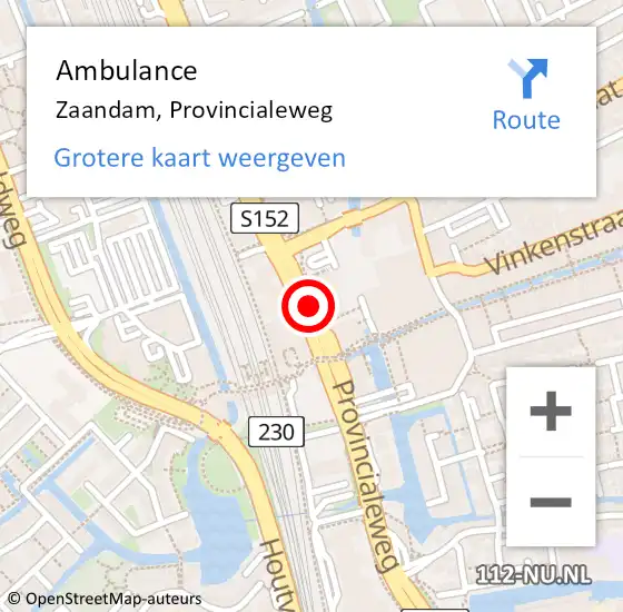 Locatie op kaart van de 112 melding: Ambulance Zaandam, Provincialeweg op 6 juni 2018 11:13