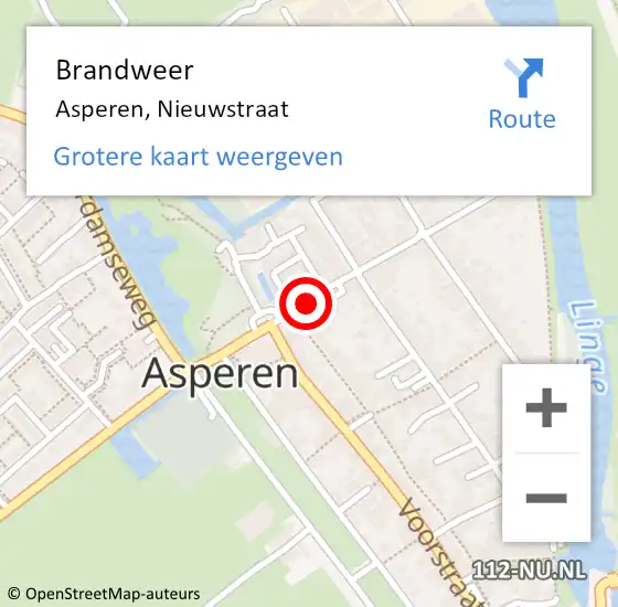 Locatie op kaart van de 112 melding: Brandweer Asperen, Nieuwstraat op 6 juni 2018 11:43