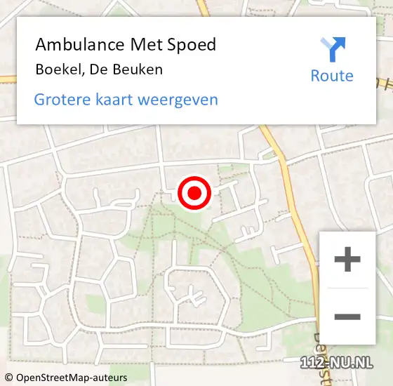 Locatie op kaart van de 112 melding: Ambulance Met Spoed Naar Boekel, De Beuken op 6 juni 2018 12:39