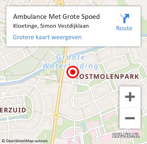 Locatie op kaart van de 112 melding: Ambulance Met Grote Spoed Naar Kloetinge, Simon Vestdijklaan op 26 februari 2014 22:17