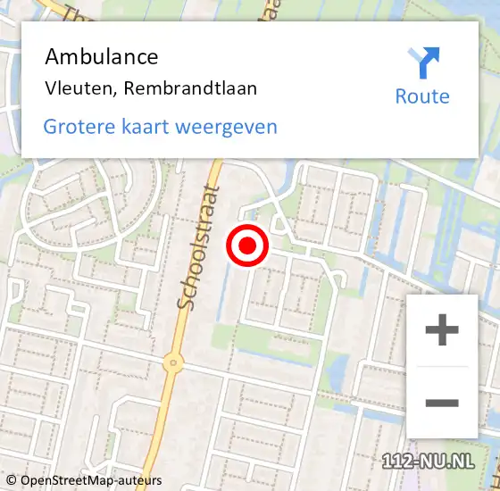 Locatie op kaart van de 112 melding: Ambulance Vleuten, Rembrandtlaan op 6 juni 2018 13:08