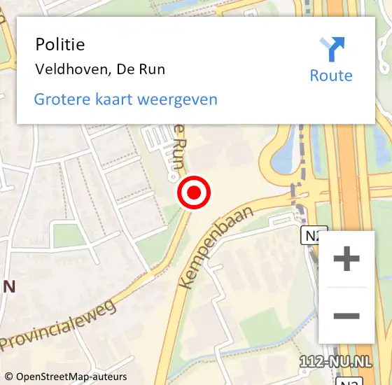 Locatie op kaart van de 112 melding: Politie Veldhoven, De Run op 6 juni 2018 13:34