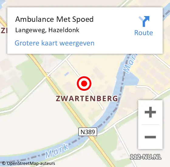 Locatie op kaart van de 112 melding: Ambulance Met Spoed Naar Langeweg, Hazeldonk op 6 juni 2018 13:57