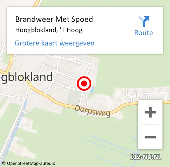 Locatie op kaart van de 112 melding: Brandweer Met Spoed Naar Hoogblokland, 'T Hoog op 6 juni 2018 14:00