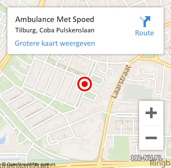 Locatie op kaart van de 112 melding: Ambulance Met Spoed Naar Tilburg, Coba Pulskenslaan op 6 juni 2018 14:16