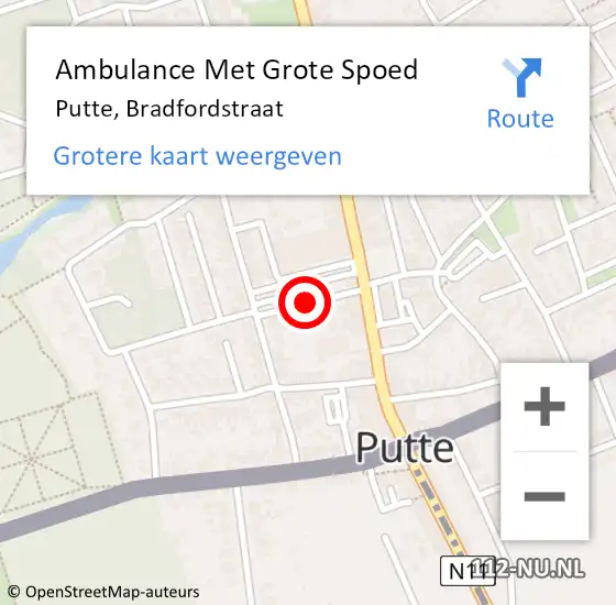 Locatie op kaart van de 112 melding: Ambulance Met Grote Spoed Naar Putte, Bradfordstraat op 6 juni 2018 14:40