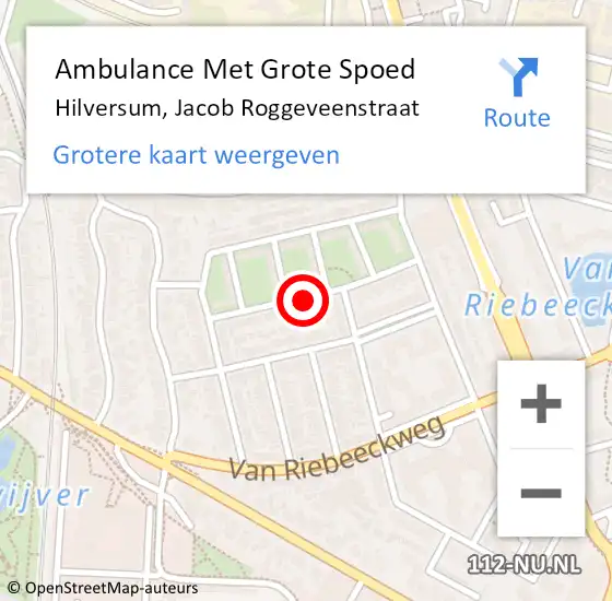 Locatie op kaart van de 112 melding: Ambulance Met Grote Spoed Naar Hilversum, Jacob Roggeveenstraat op 6 juni 2018 15:12