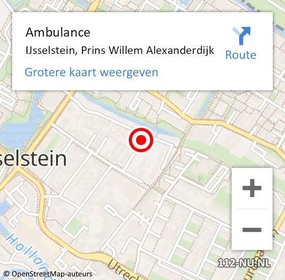 Locatie op kaart van de 112 melding: Ambulance IJsselstein, Prins Willem Alexanderdijk op 6 juni 2018 15:14