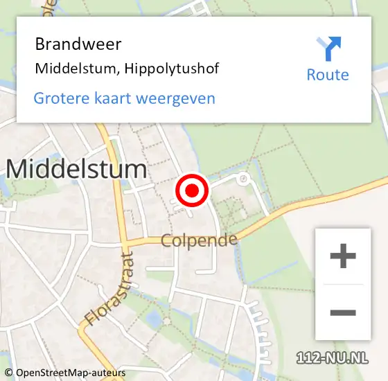 Locatie op kaart van de 112 melding: Brandweer Middelstum, Hippolytushof op 6 juni 2018 16:18