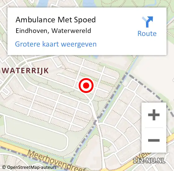 Locatie op kaart van de 112 melding: Ambulance Met Spoed Naar Eindhoven, Waterwereld op 6 juni 2018 16:24