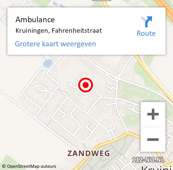 Locatie op kaart van de 112 melding: Ambulance Kruiningen, Fahrenheitstraat op 6 juni 2018 16:29