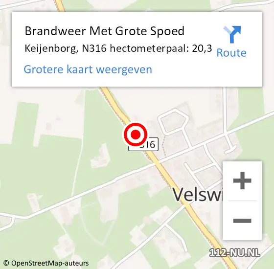 Locatie op kaart van de 112 melding: Brandweer Met Grote Spoed Naar Keijenborg, N316 hectometerpaal: 20,3 op 6 juni 2018 16:30