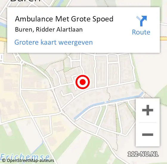 Locatie op kaart van de 112 melding: Ambulance Met Grote Spoed Naar Buren, Ridder Alartlaan op 26 februari 2014 23:04