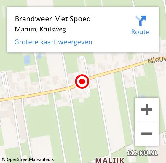 Locatie op kaart van de 112 melding: Brandweer Met Spoed Naar Marum, Kruisweg op 6 juni 2018 17:27