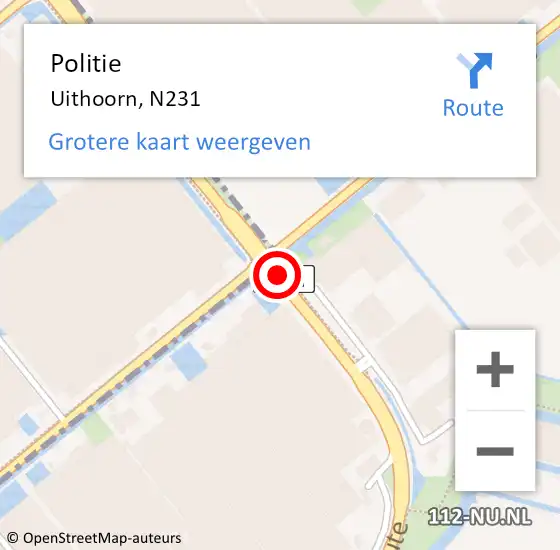 Locatie op kaart van de 112 melding: Politie Uithoorn, N231 op 6 juni 2018 18:14