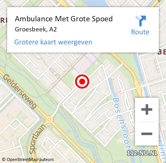 Locatie op kaart van de 112 melding: Ambulance Met Grote Spoed Naar Groesbeek, A2 op 6 juni 2018 18:30
